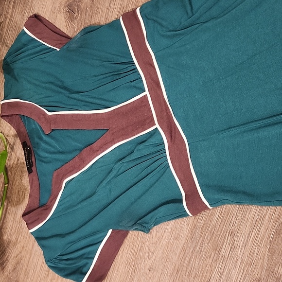 BCBGMaxAzria Teal and Brown Midi Dress - Picture 3 of 5